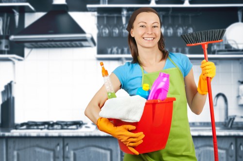 Staff handling carpet cleaning tools with care