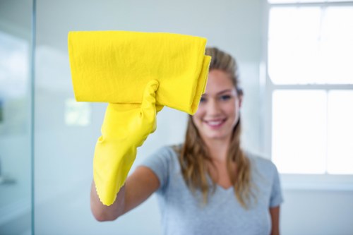 Cleaner completing a risk assessment before starting work